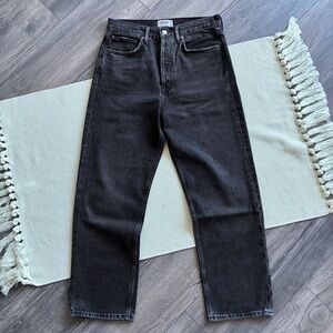 Agolde High-Rise 90’s Crop Baggy Washed Black Jeans